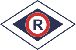 litera R w rombie ,symbol policji drogowej