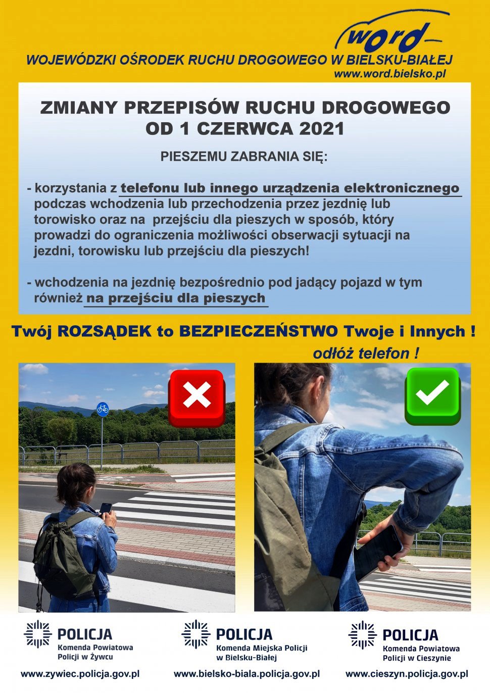 plakat informujący o zmianach w przepisach ruchu drogowego