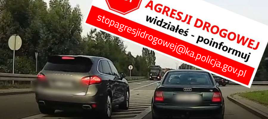 zdjęcie samochodów i napis sto agresji na drodze