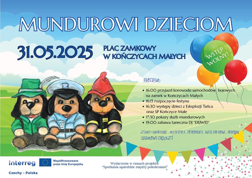 plakat z maskotkami służb mundurowych promujący festyn
