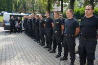 Policjanci podczas odprawy przed wyjazdem na ŚDM