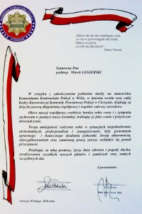 podziękowanie dla podinsp.Marka Legierskiego- dyplom