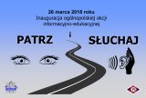 grafika kampanii PAtrz i Słuchaj  przedstawia symbol drogi, oka i dźwięku