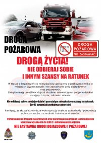 plakat informacyjny z wozem strażackim