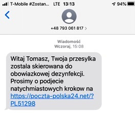 screen informacji tekstowej sms