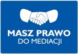 infografika - uściśnięte dłonie na powitanie i napis &quot;masz prawo do mediacji&quot;