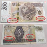 grafika- podrobione banknoty 200 zł- awers i rewers