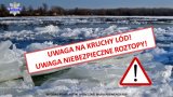 grafika- uwaga na kruchy lód , w tle kruchy lód na rzece