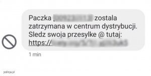 grafika-treść sms- twoja paczka została umieszczona w...aby ją śledzić kliknij link