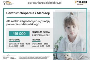 grafika- zdjęcie dziecka oraz informacje dotyczące centrum wsparcia opisane w tekście