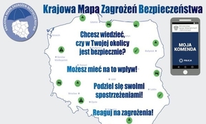 grafika-mapa Polski, napis Krajowa Mapa Zagrożeń Bezpieczeństwa