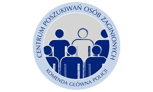 grafika przedstawiająca osoby w niebieskim kole z napisem Centrum Poszukiwań Osób Zaginionych Komenda Główna Polciji