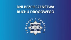 grafika, niebieskie tło,napis dni bezpieczeństwa ruchu drogowego