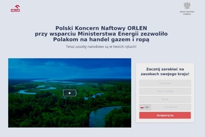 grafika przedstawiająca rzekę i las z góry, reklama zachęcająca do inwestycji w akcje PKN Orlen