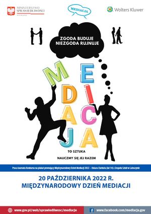 grafika z napisem mediacja, zarysy osób