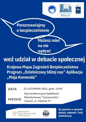 plakat- informacja o spotkaniu i debacie, opis w tekście