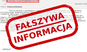 grafika-czerwony napis na białym tle FAŁSZYWA INFORMACJA