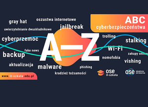 grafika-napisy na czarnym tle związane z czynnościami i przestępstwami w internecie