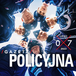 grafika- zdjęcie policjantów i napis Gazeta Policyjna