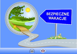 grafika-napis bezpieczne wakacje, symbol globu