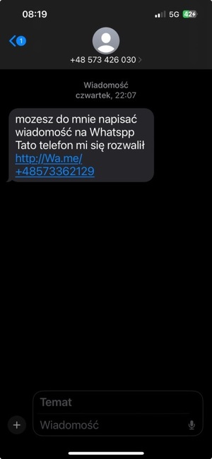 zdjecie - treść sms z linkiem