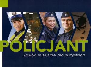 zdjęcie policjantów, napis policjant w służbie dla wszystkich