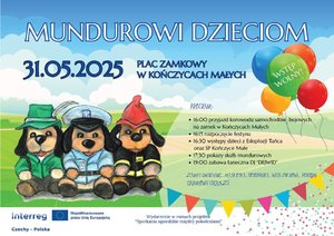 plakat z maskotkami służb mundurowych i informacją umieszczona w tekście