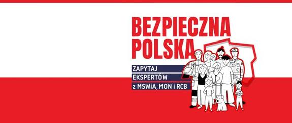 obraz ludzi stojących obok siebie, flaga Polski, napis &quot;Bezpieczna Polska&quot;