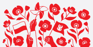 obraz biało czerwony ,dlonie z flagami