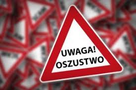 grafika- trójkąt z napisem uwaga oszustwo