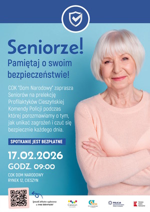plakat, zdjęcie uśmiechniętej seniorki, treść plakatu w tekście artykułu