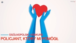 grafika - niebieskie dłonie uniesione w górę trzymają czerwone serce.