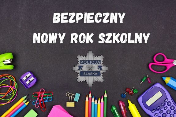 grafika napis Bezpieczny nowy rok szkolny
